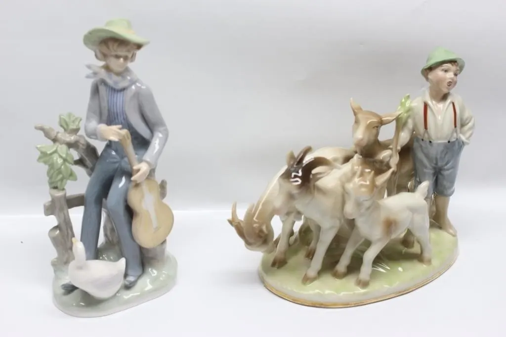Porcelain Figurines: Boy w/ Guitar & Goat Herder