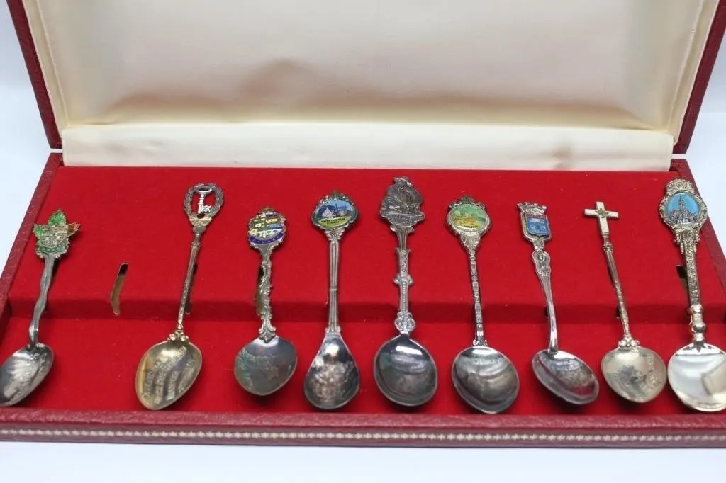 Souvenir Spoon Collection in Case, Set of 9