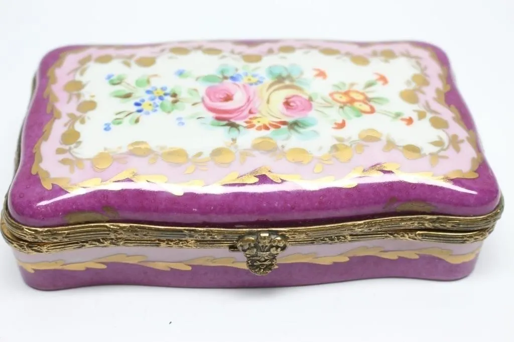 Limoges Hand-Painted Porcelain Trinket Box, Floral