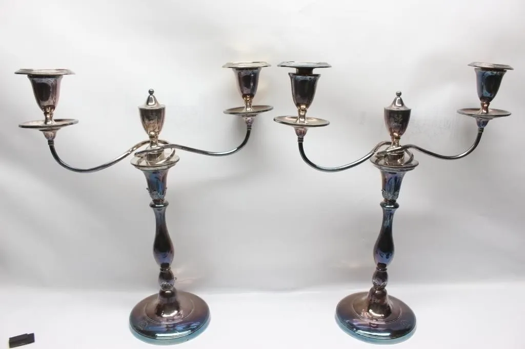Pair of Silver-Plate Two-Light Candelabra