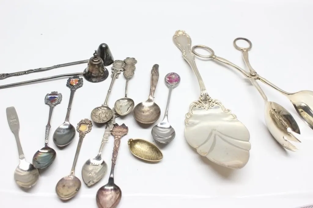 Souvenir Spoons, Servers & Sugar Tongs Lot