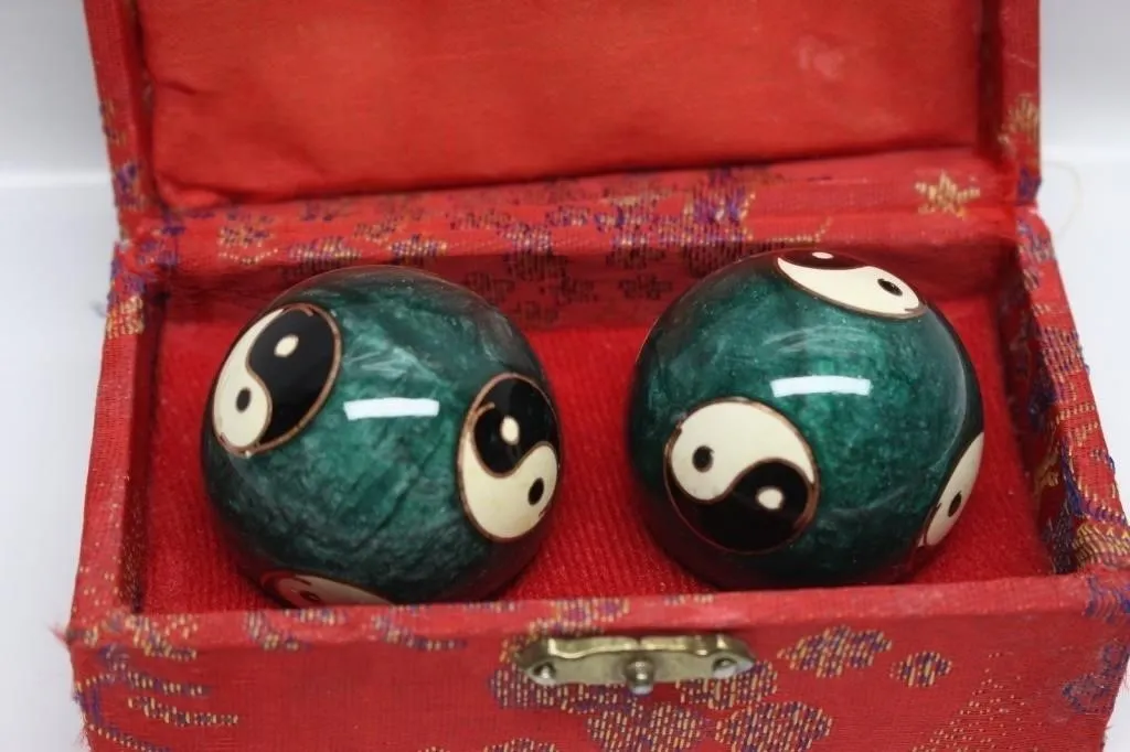 Yin Yang Baoding Health Balls in Silk Box