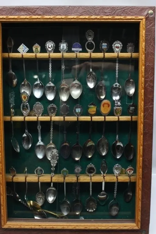 Souvenir Spoon Collection in Display Case