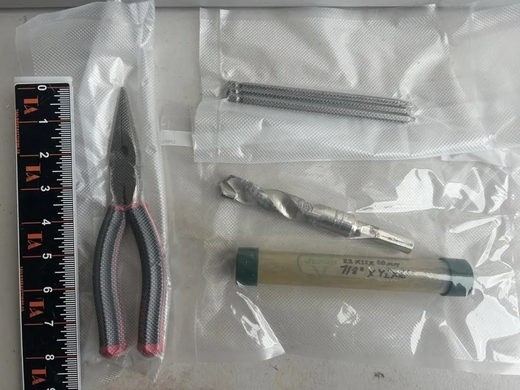 Pliers, drill bit, allen wrenches & reamer set