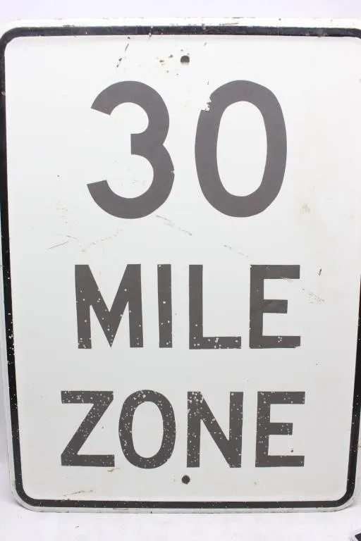 30 Mile Zone Speed Limit Metal Road Sign