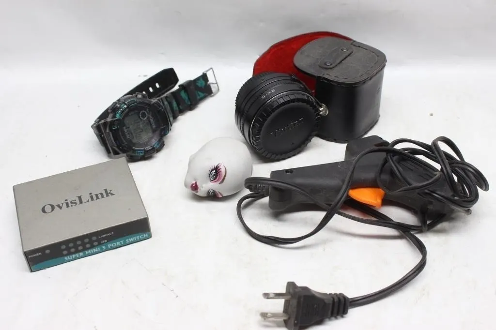 Watch, Vivitar Lens, Glue Gun & Network Switch Lot
