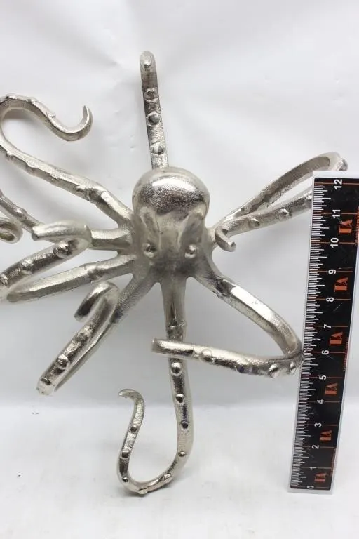 Silver-Tone Metal Octopus Sculpture/Hook Rack