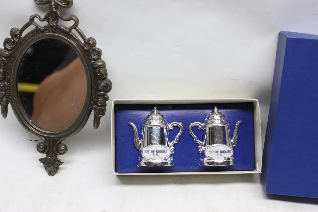 Ornate Mirror & Teapot Salt/Pepper Shakers, Italy