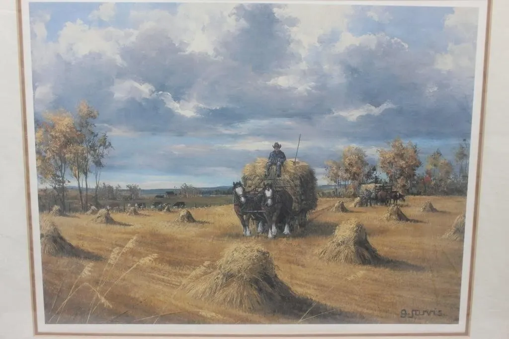 G. Jarvis Framed Harvest Print, Horses & Wagon