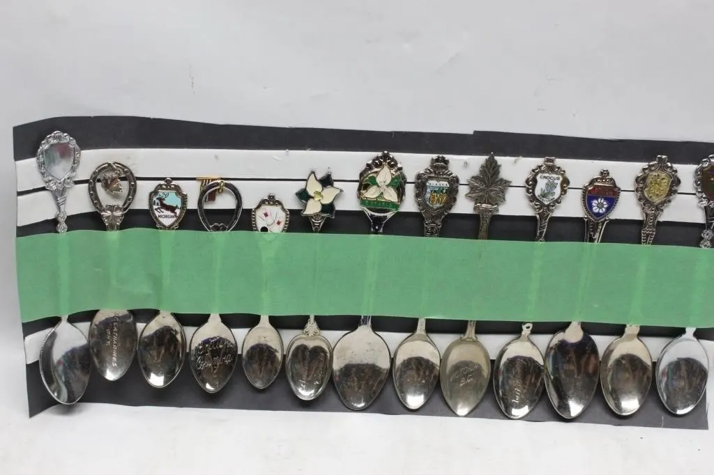 Souvenir spoon collection with enamel crests, 14