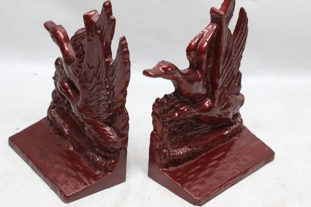 Pair of Red Cast Metal Flying Duck Bookends