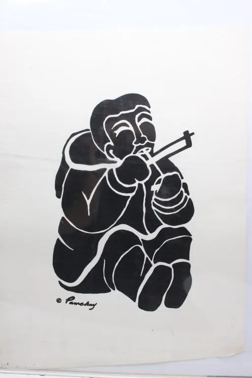 Pamokay Signed Print, Man Playing Flute