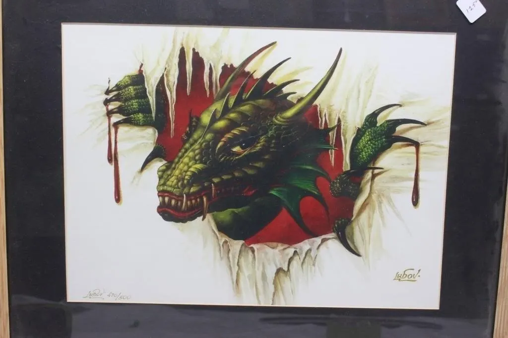 Framed Dragon Art Print by Lubov, 470/500