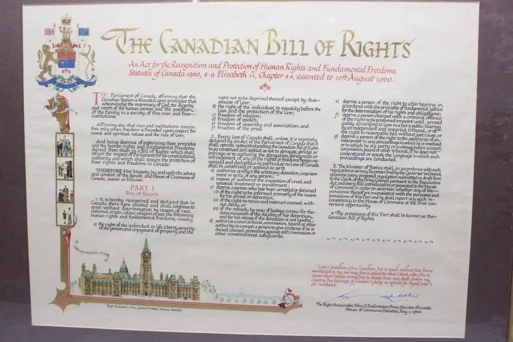Framed Canadian Bill of Rights Print, Signed