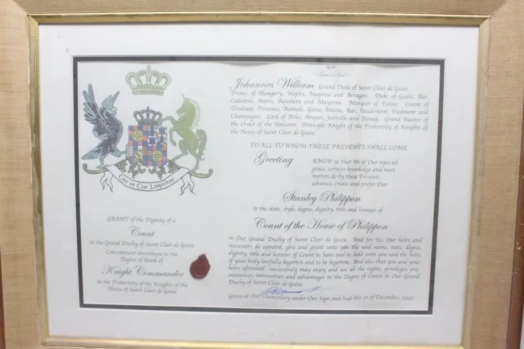 Framed Nobility Grant & Canada Flag Proclamation