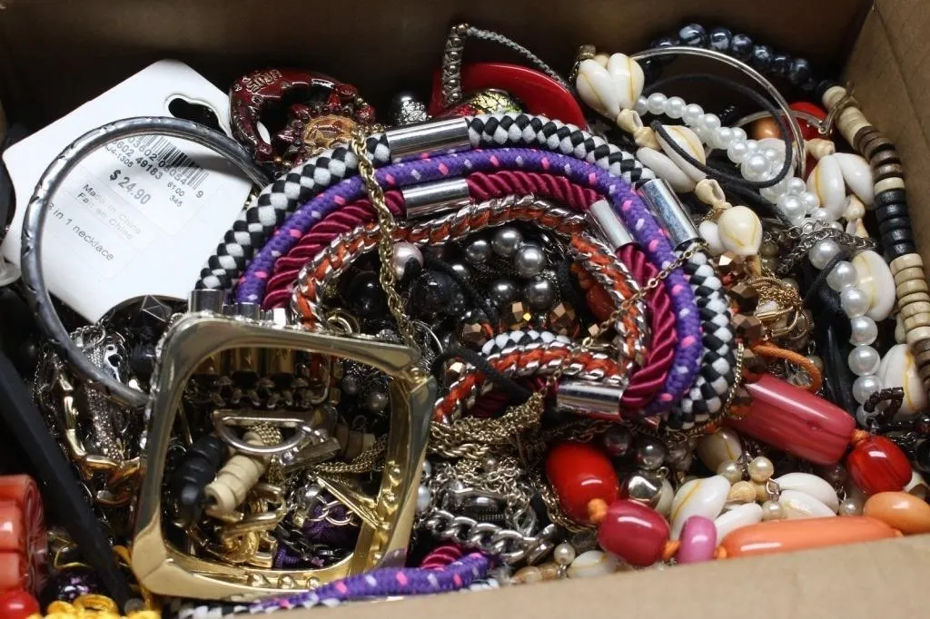 Assorted costume jewelry: necklaces, bracelets,