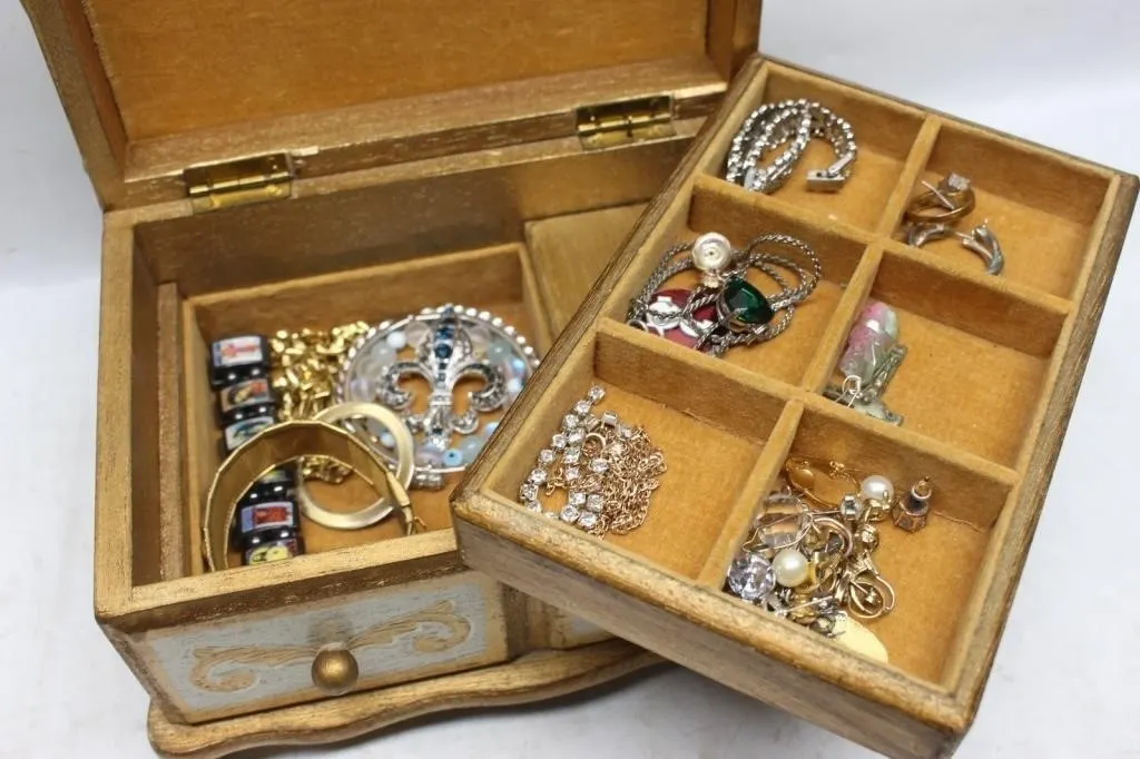 Vintage jewelry box with costume jewelry
