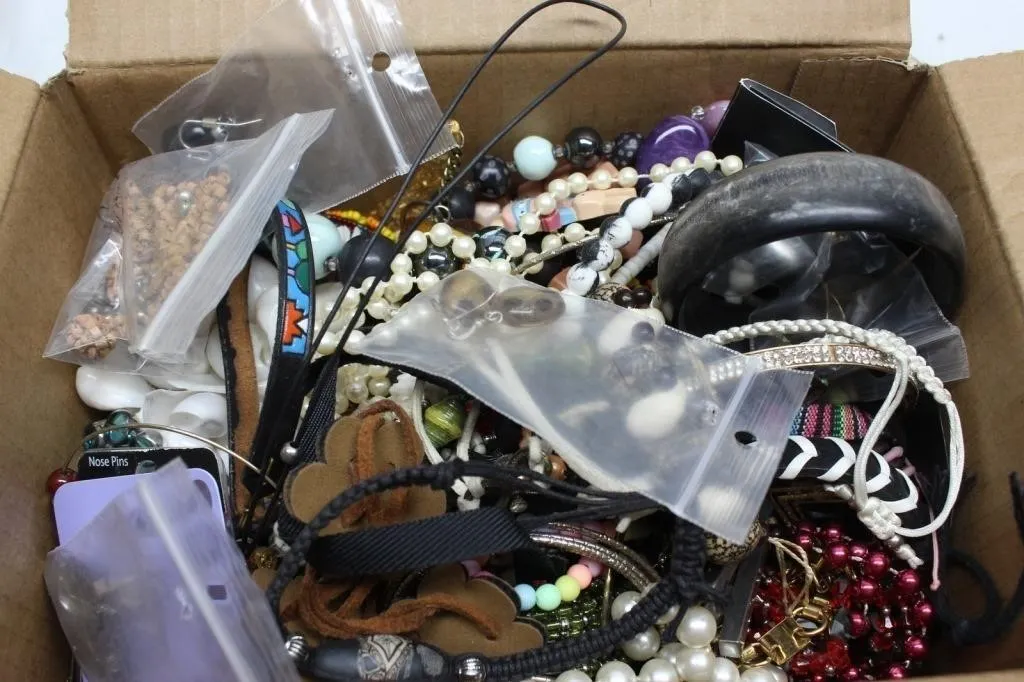 Box Lot of Costume Jewelry & Beads