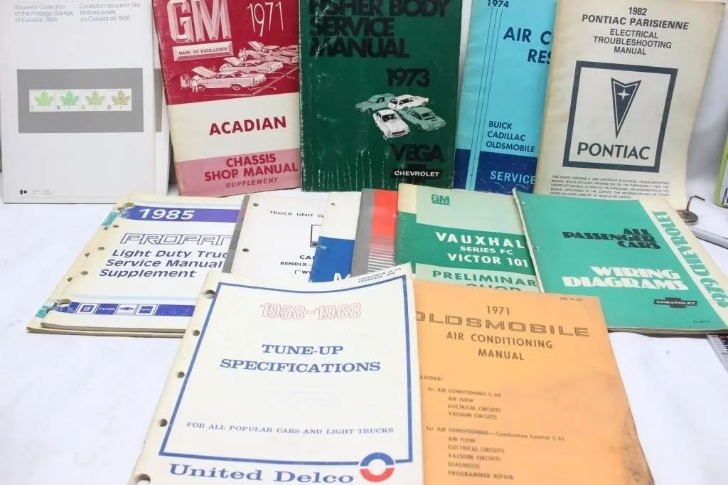 Vintage GM Chevrolet Shop Manuals & Stamp Set Lot