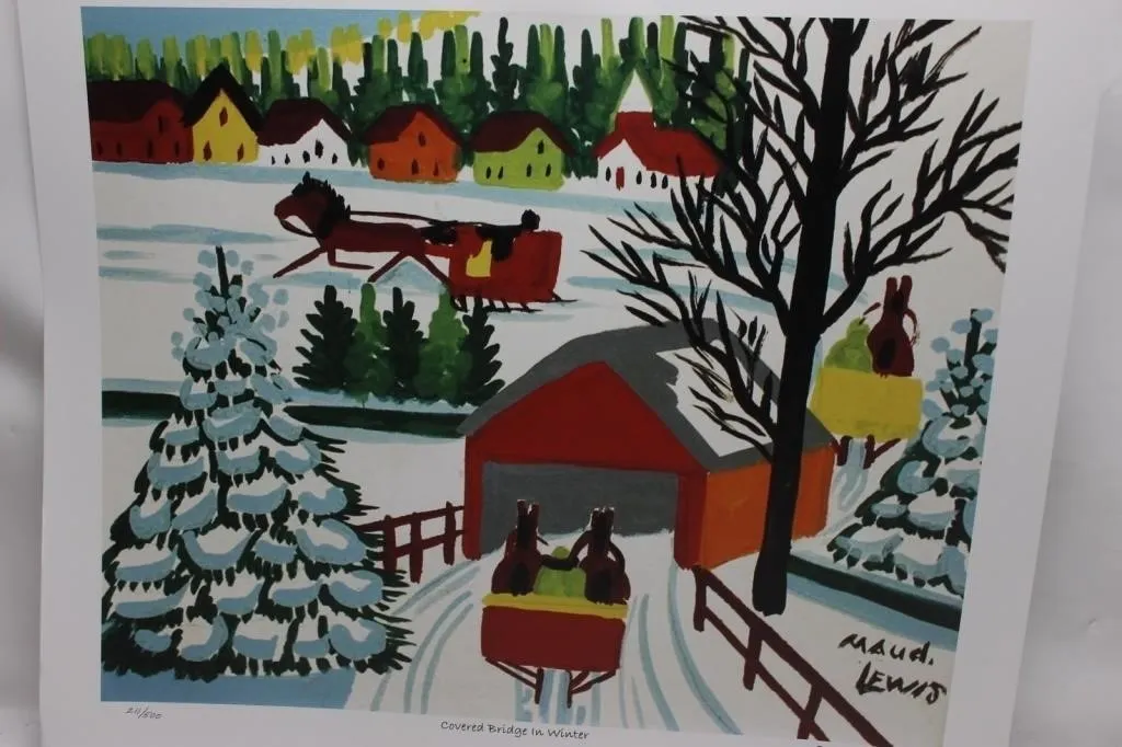 Maud Lewis "Covered Bridge in Winter" Print,