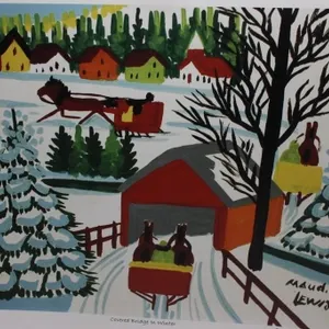 Maud Lewis "Covered Bridge in Winter" Print,