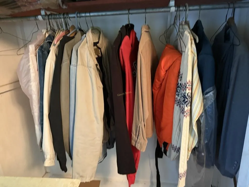 Closet of coats, jackets, sweatshirts