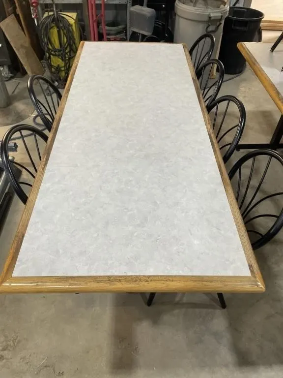 1 Table With 6 Black Metal Upholstered Chairs