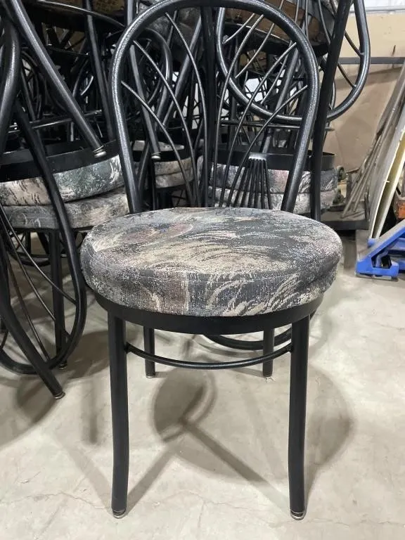 6 - Black Metal Upholstered Chairs