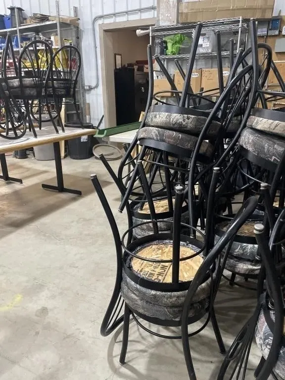 6 - Black Metal Upholstered Chairs