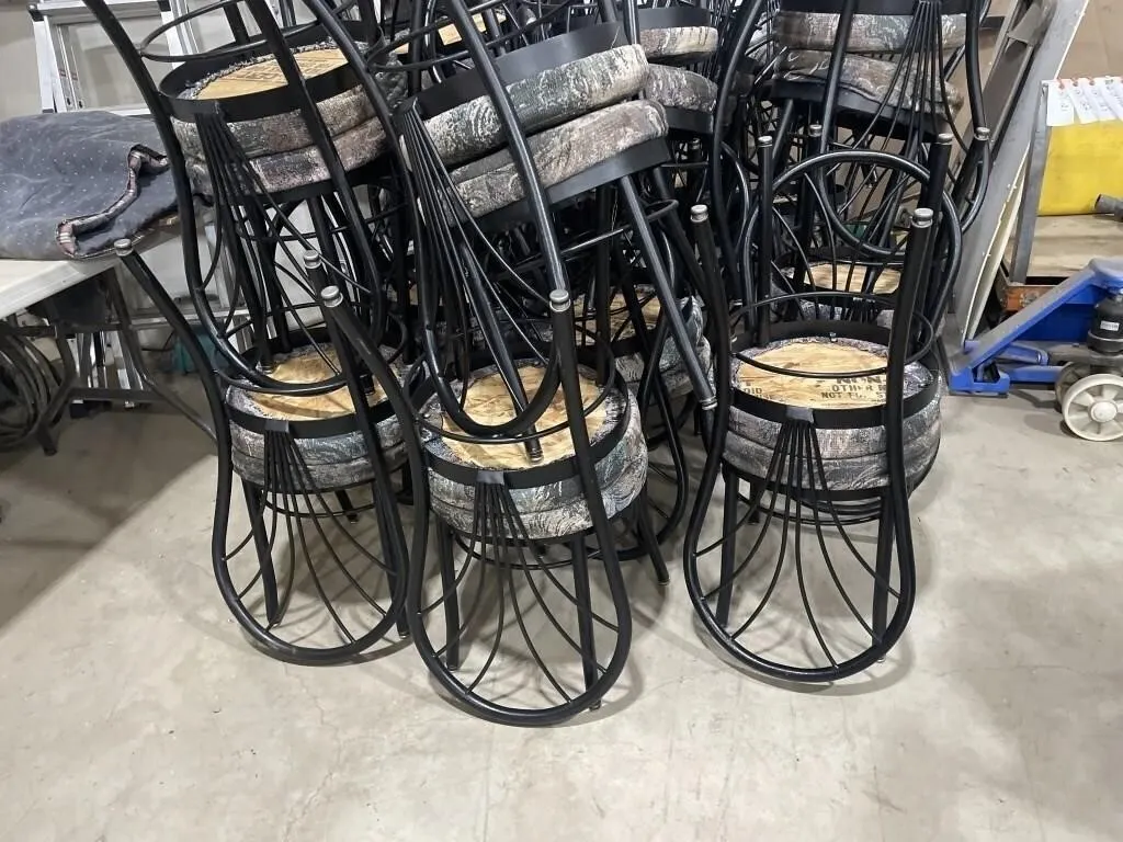 6 - Black Metal Upholstered Chairs