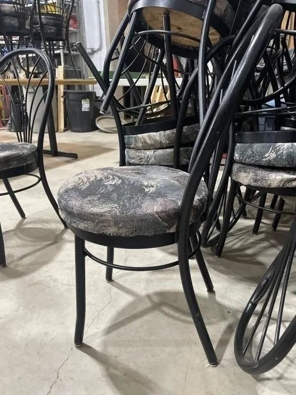 6 - Black Metal Upholstered Chairs