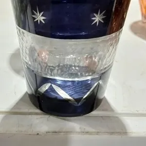 2 Blue glass candle holders