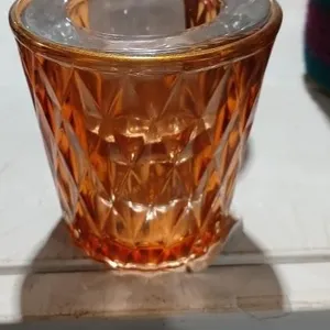 3 Amber glass candle holders