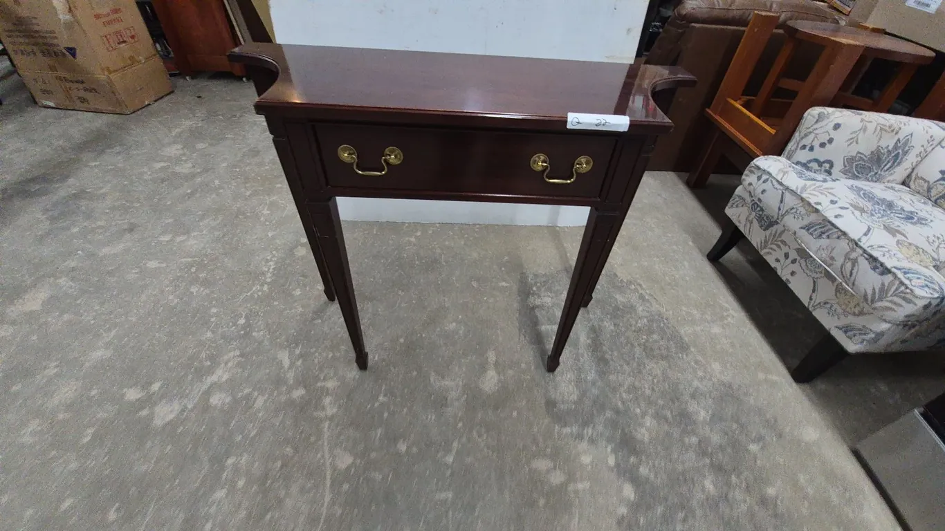 Mahogany Console Table with Two Drawers and Brass Pulls 30”×38”×14”