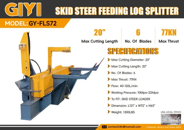 2026 GIYI GY-FLS72 20 in Skid Steer Feeding Log Splitter (Unused)