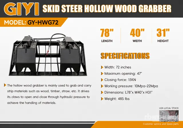 2026 GIYI GY-HWG72 72 in Skeleton Skid Steer Grapple Bucket (Unused)