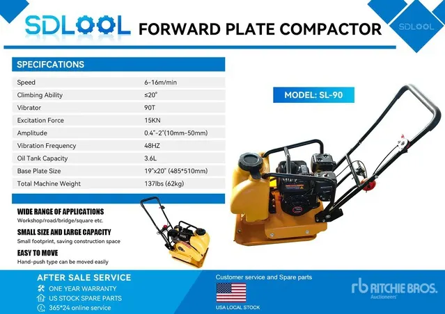 2026 SDLOOL SL90 Vibratory Plate Compactor (Unused)