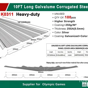 Quantity of (100) 2026 KJ K0311 35 in x 10 ft Galvalume Corrugated Steel Sheets Steel Plates (Unused)