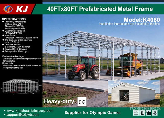 2026 KJ K4080 80 ft x 40 ft Prefabricated Metal Frame Storage Building (Unused)