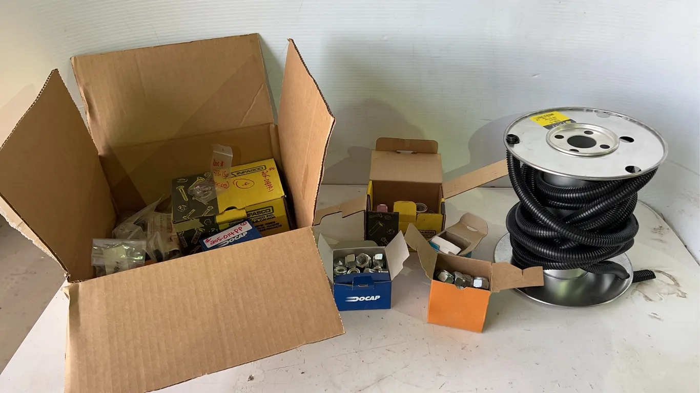 Assorted Nuts, Bolts & Hose