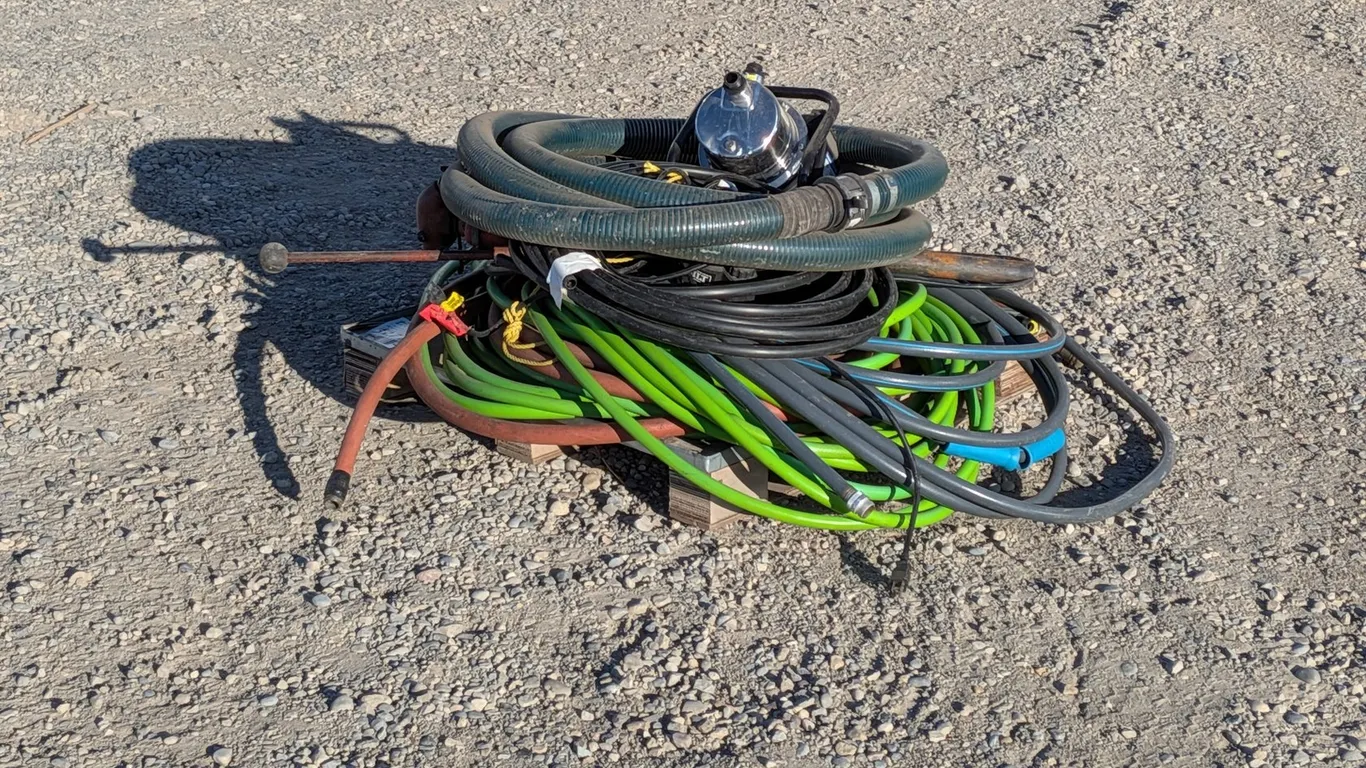 Pallet of Hoses w/ Acquaer Portage Lawn Pump