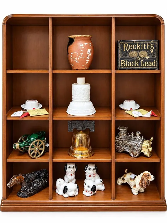 Decorative Figurines, Trinket Boxes, Miniature Hats, and Containers in Cabinet