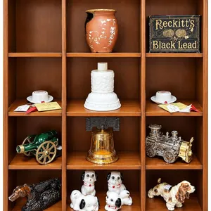 Decorative Figurines, Trinket Boxes, Miniature Hats, and Containers in Cabinet