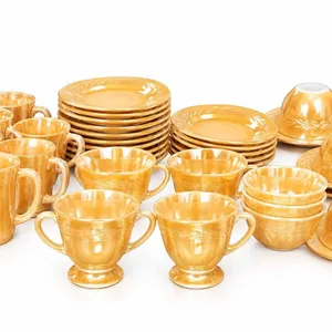 Marigold Depression Glass Dinnerware Set Cups Plates Bowls Creamer Sugar