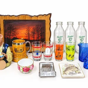 Lot German Beer Stein, MacDonald's Glasses, Milk Bottles, Blue Glassware