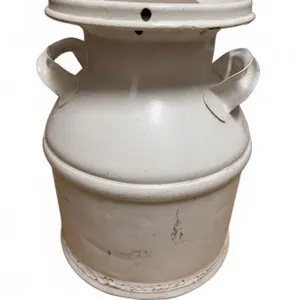 White Painted Metal Milk Can With Dual Handles And Vented Lid