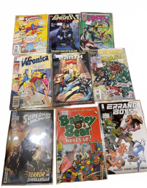Comic Book Lot Including Superman, Punisher, Freex, Veronica, Earth 2, Barney Bear
