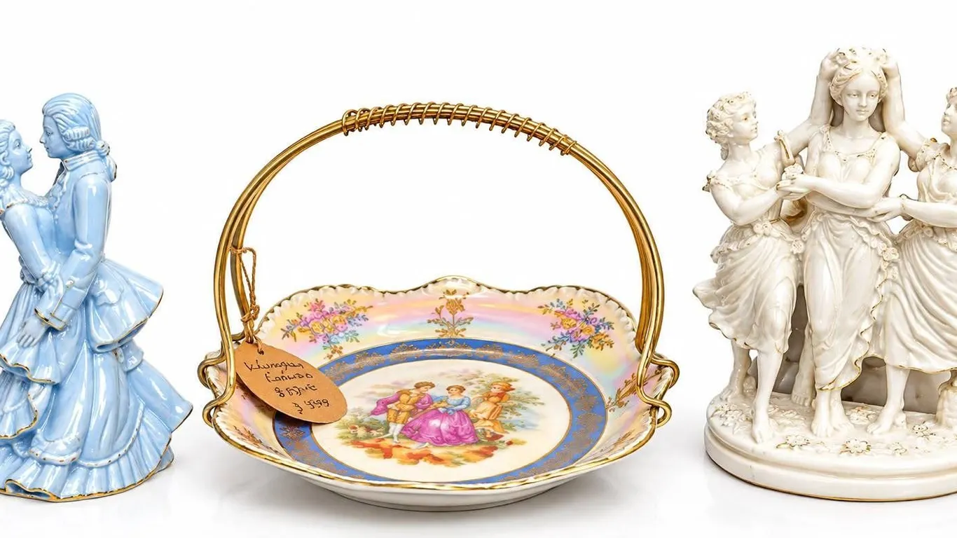 Decorative Figurines and Lusterware Candy Dish Set of Three