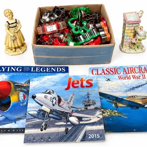 Lot: Aircraft Calendars, Cookie Cutters, Ceramic Figurines
