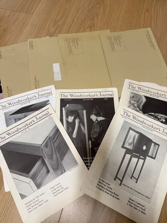 5 The Woodworker's Journal Magazines 1983 with Mailing Envelopes